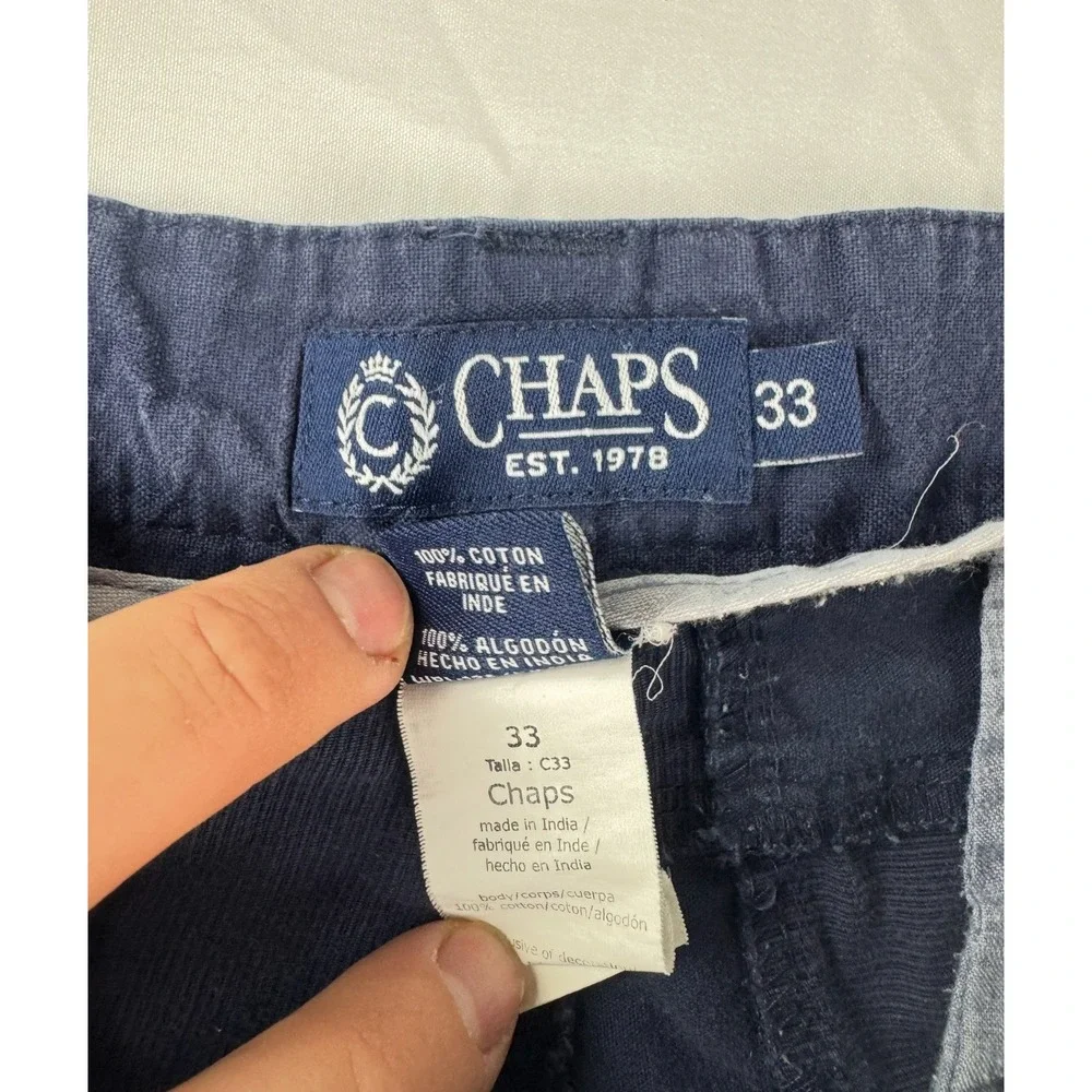 Chaps Mens 33 Navy Blue Patchwork Corduroy Shorts Flat Front Casual‎ Prep Cotton